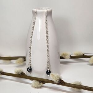 Shoulder Sweeper Hematite Earrings on Sterling Silver Earwires, Dangle